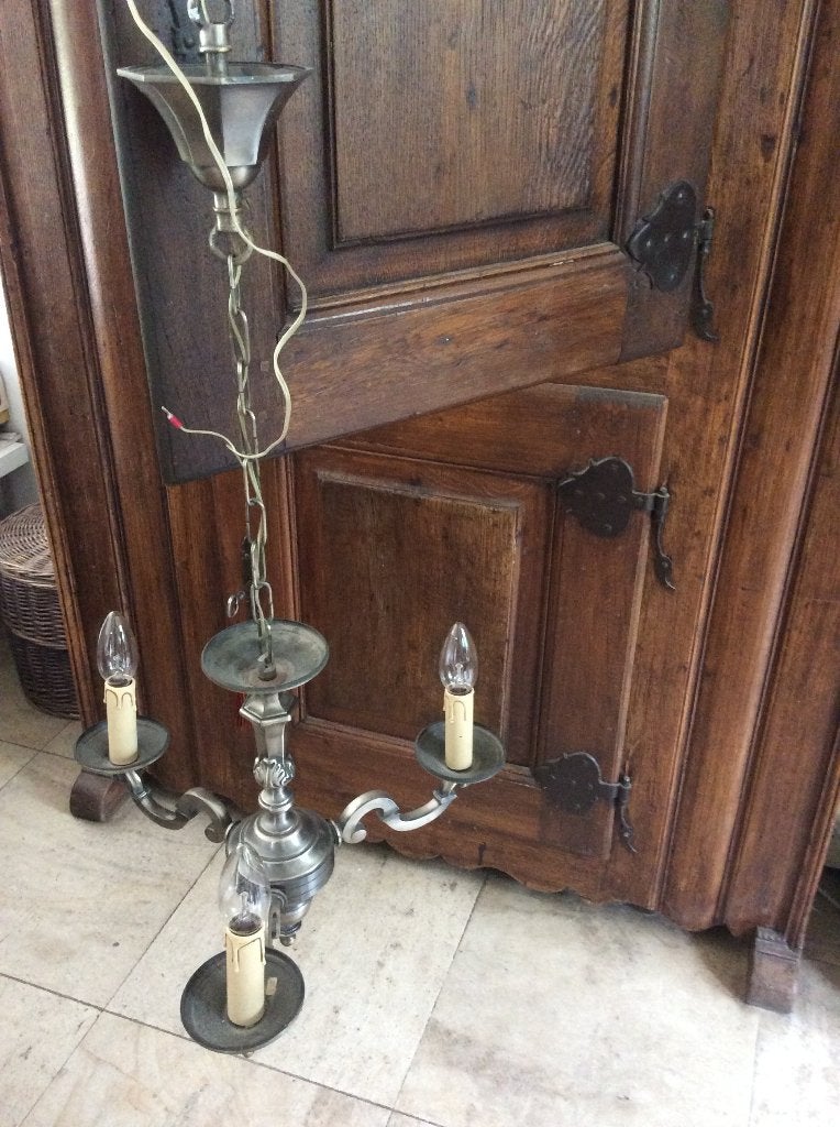 KROONLUCHTER MET 3 LAMPEN, Huis en Inrichting, Lampen | Kroonluchters, Ophalen, Gebruikt, Metaal