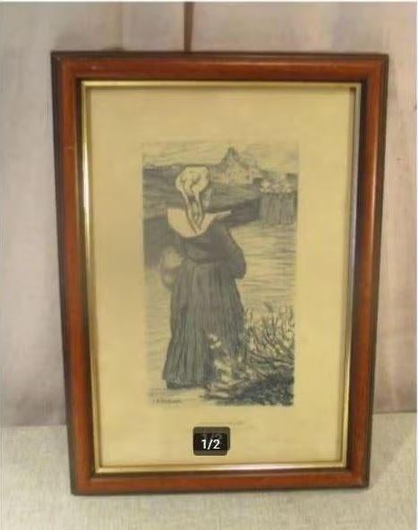 Belle gravure ancienne 'Le Retour du Marchee' - L B Delfosse, Antiquités & Art, Enlèvement ou Envoi, Gravure, Encadré