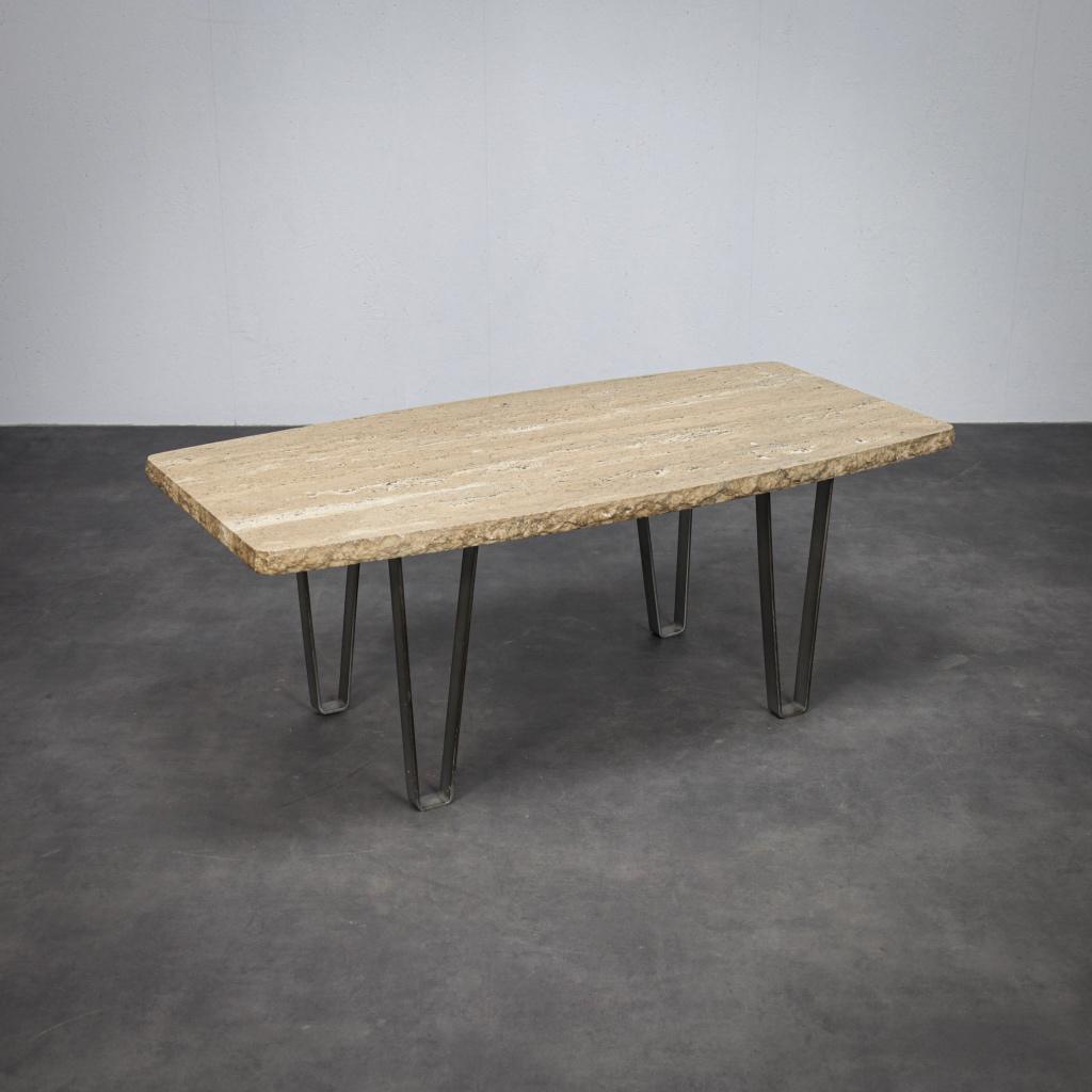 Travertin salontafel, Italië, jaren 1970, Huis en Inrichting, Ophalen, Overige materialen, Minder dan 50 cm, 100 tot 150 cm