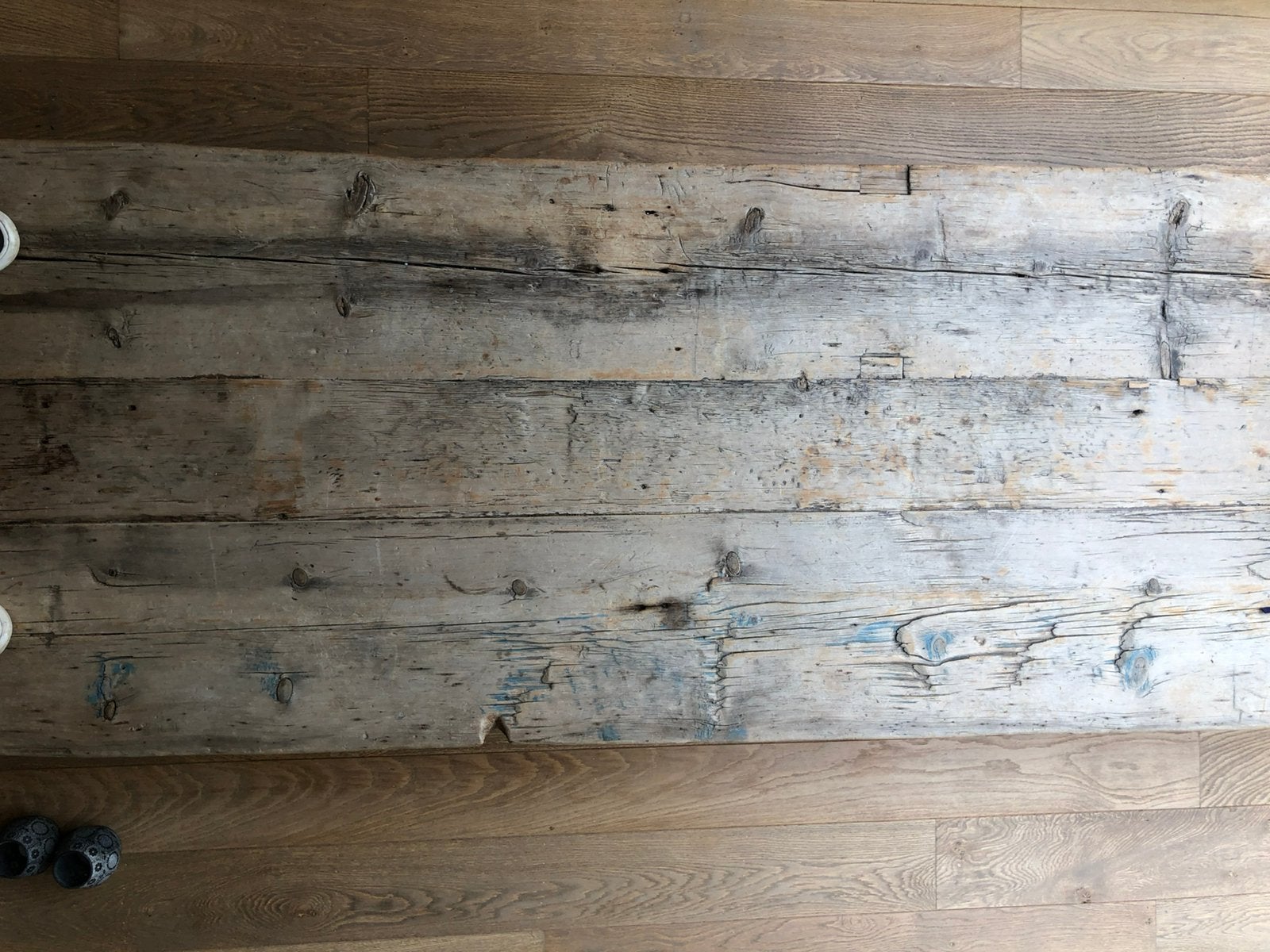 Unieke massieve salontafel uit oude Oosterse poort – 3,50 m, Huis en Inrichting, Ophalen, Gebruikt, 200 cm of meer, 50 tot 100 cm