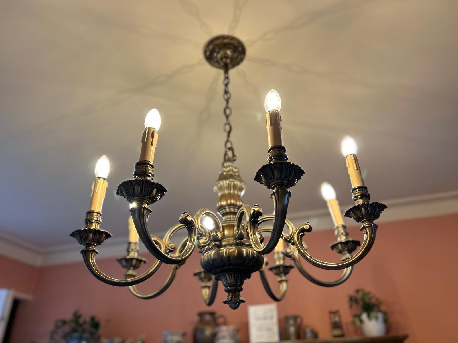 Bronzen kroonluchter, Huis en Inrichting, Lampen | Kroonluchters, Ophalen, Gebruikt, Overige materialen