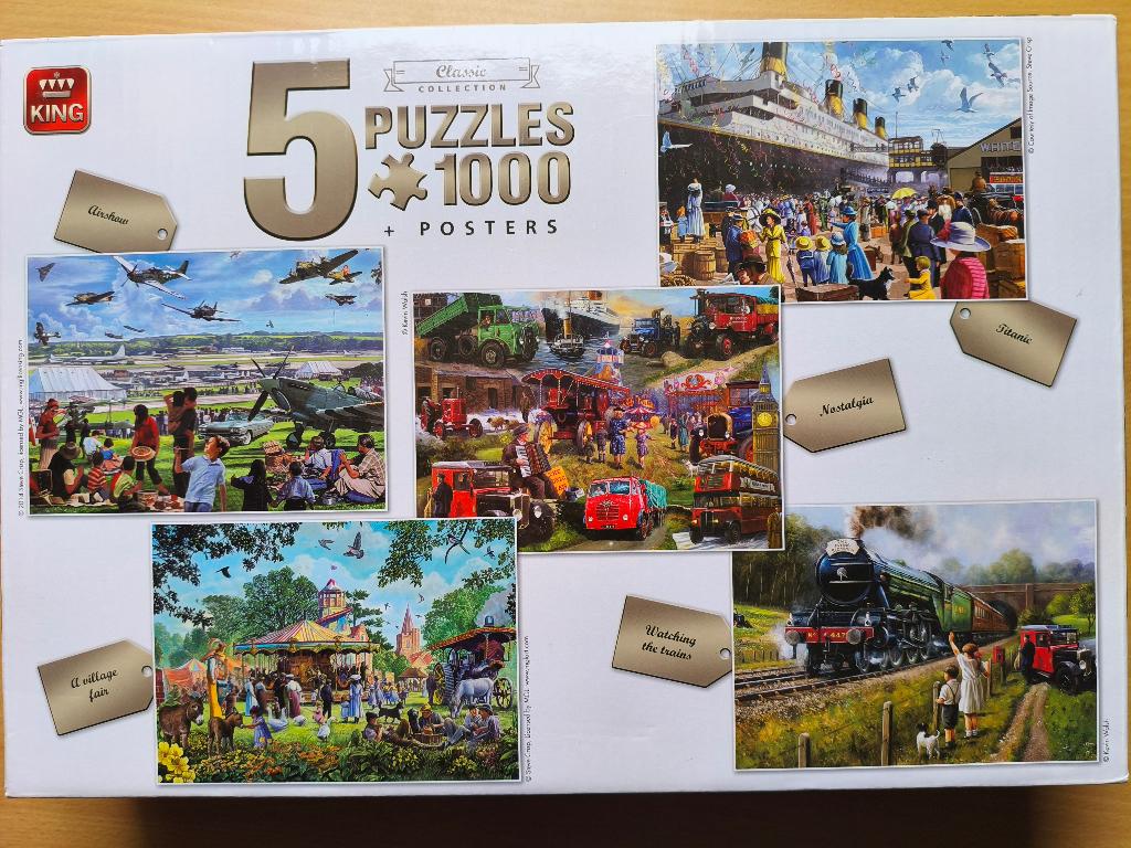 Boîte de 5 puzzles de 1000 pièces, Hobby en Vrije tijd, Denksport en Puzzels, Ophalen, 500 t/m 1500 stukjes, Zo goed als nieuw
