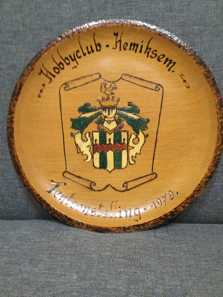 Houten schaal Wapenschild Hemiksem, Geschikt voor wandmontage, Overige typen, Rond, Ophalen of Verzenden