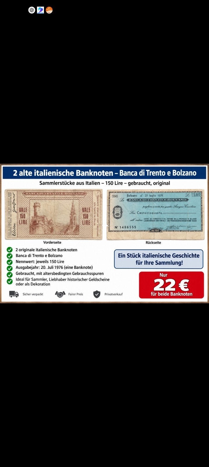 billet de banque, Enlèvement ou Envoi