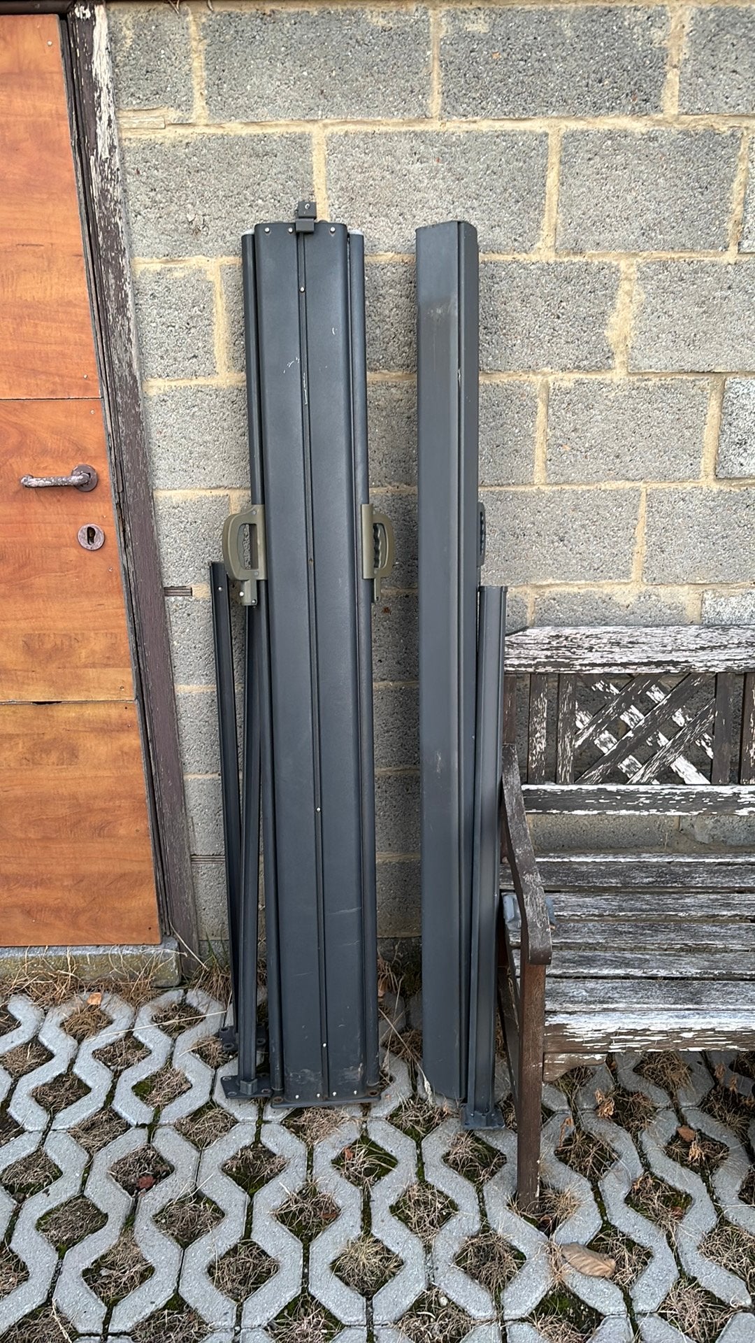 dubbel + enkel uittrekbaar windscherm, Tuin en Terras, Tuinschermen, Ophalen, Gebruikt, Aluminium, 200 cm of meer