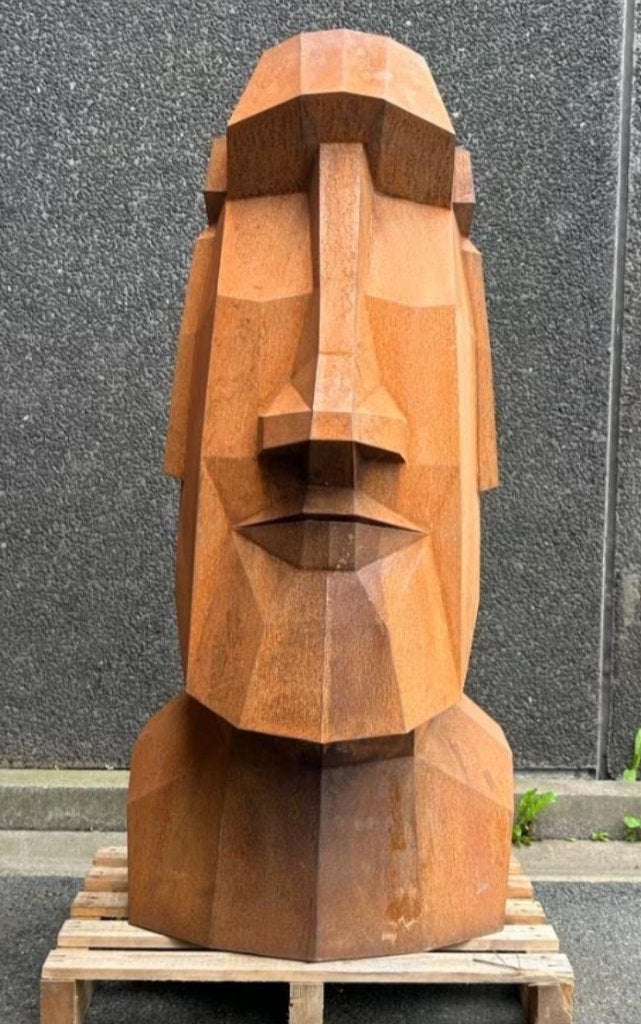 Sculpture en acier Corten Moai unique  1 sur 1, Autres styles, 1 mètre - 2 mètres, Buste, Enlèvement
