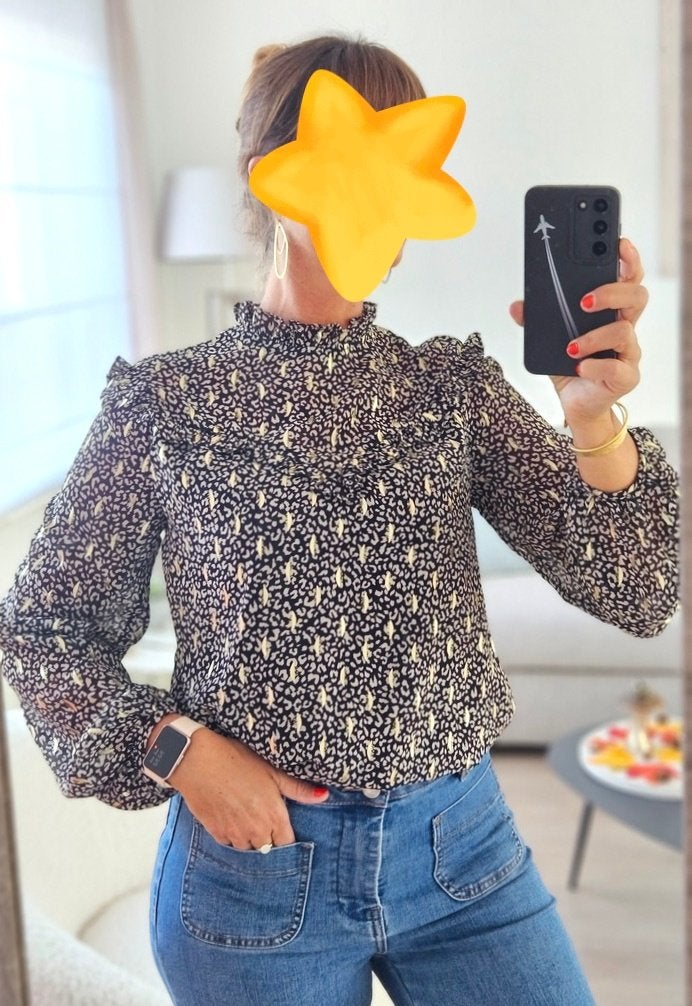 Mooie blouse goudblaadjes, Ophalen of Verzenden, Zo goed als nieuw, Maat 36 (S)