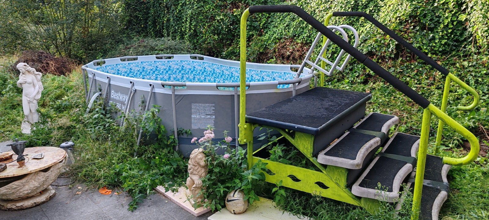 zwembad Bestway (4,85 ×2,5 m) + stelling +  toebehoren, Tuin en Terras, Ophalen, 200 tot 300 cm, 80 tot 120 cm, Zo goed als nieuw