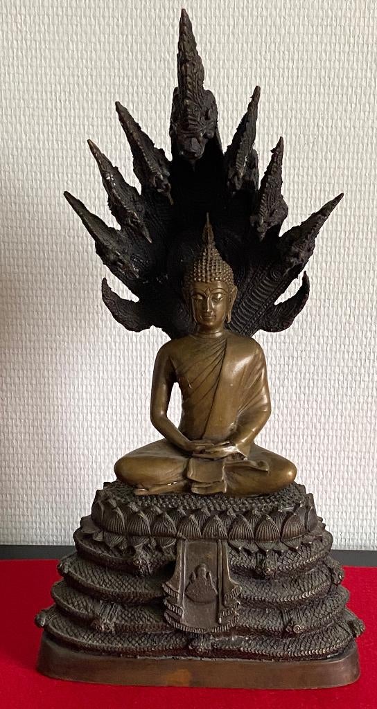 Bronzen Boeddha „NAGA” op slangentroon, Antiek en Kunst, Kunst | Niet-Westerse kunst, Ophalen of Verzenden