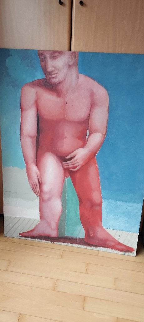 mooie moderne schilderij van naakte man, Ophalen, Gesigneerd, Portret
