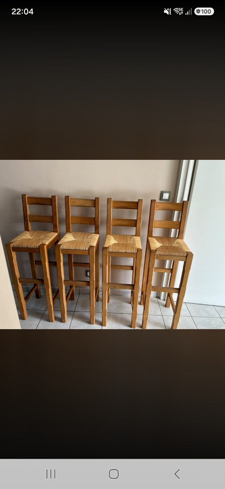 4 chaises de bar, Ophalen, Gebruikt, Hout