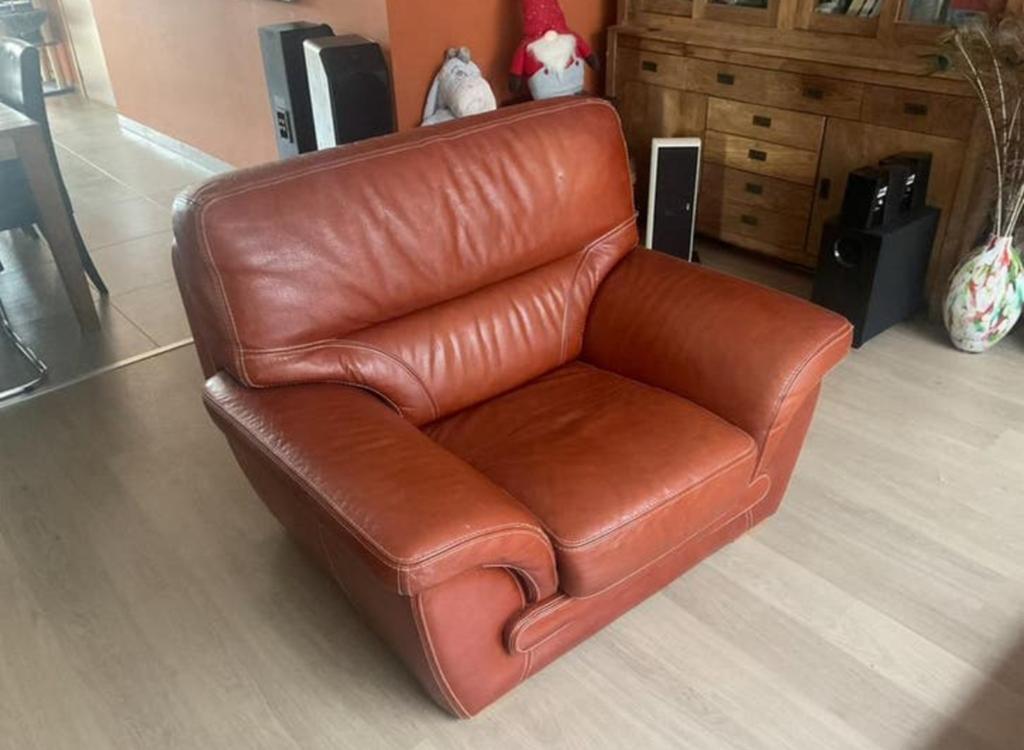 Lederen Cognac Enkelzit, Huis en Inrichting, Ophalen, Eenpersoons, Zo goed als nieuw, Rechte bank