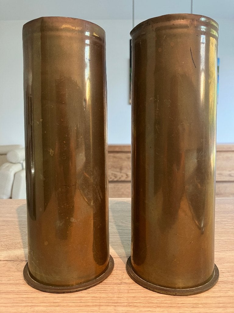 2 * Koperen Antieke Obus WOI Britse - 18 Pond (Granaathuls), Verzamelen, Militaria | Algemeen, Landmacht, Hulzen of Bodemvondsten