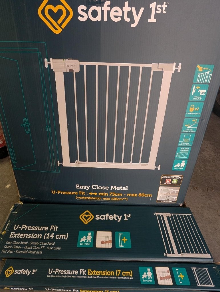 Safety 1st easy-click metal (incl. uitbreiding), Ophalen, Zo goed als nieuw, 100 tot 115 cm, Klemhekje