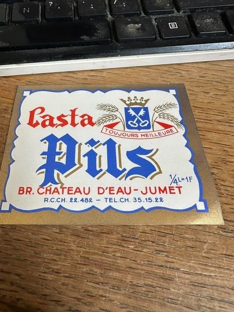 etiket label Casta pils Br. chateau d'eau Jumet, Ophalen of Verzenden, Nieuw, Overige typen, Overige merken