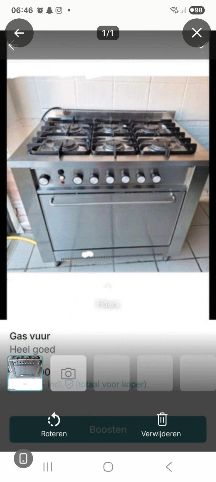 gas fornuis met electrochemical oven, Electroménager, Enlèvement, Gaz, 5 zones de cuisson ou plus