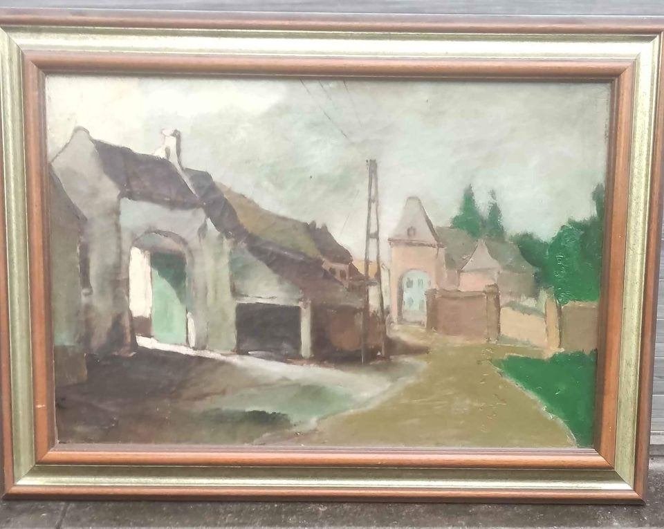 huile sur toile vue de givry signe lucien staquet, Enlèvement ou Envoi, Toile