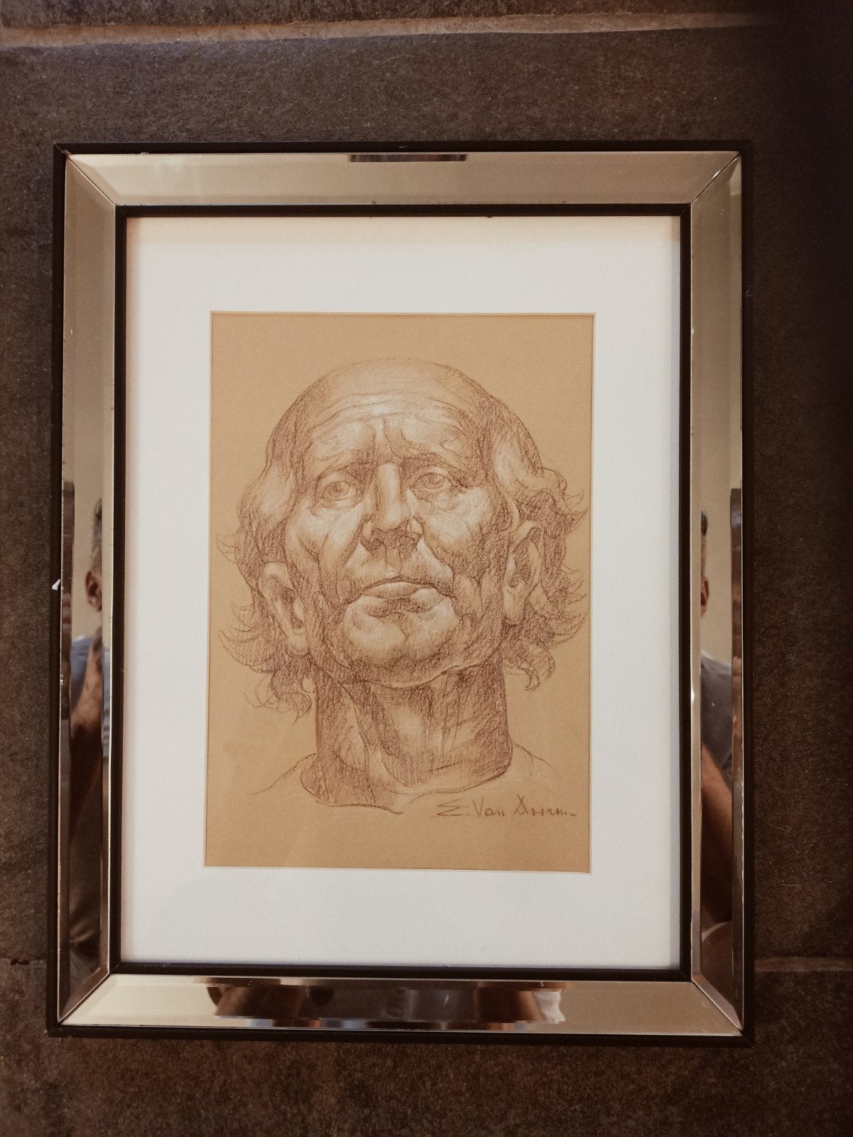 Dessin au crayon Edmond van Dooren 36x46 cadre miroir, Antiquités & Art, Enlèvement, Dessin, Dessin au crayon