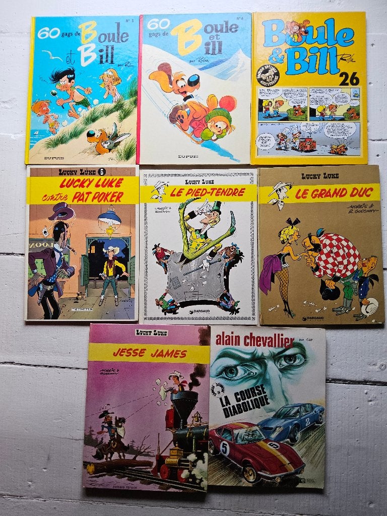 BD  boule et bill, lucky luke, alain chevalier à la pièce, Meerdere stripboeken, Ophalen of Verzenden, Gelezen