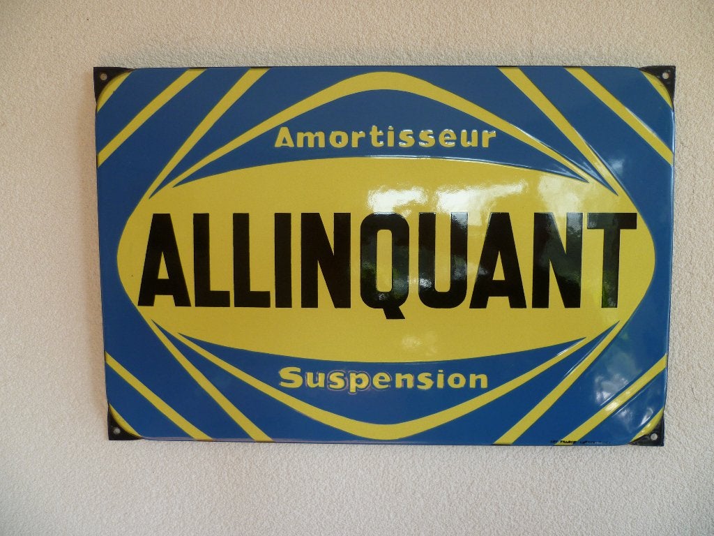 PLAQUE EN ÉMAILLE « ALLINQUANT SUSPENSION»ANNÉES 50/60, Collections, Enlèvement ou Envoi, Comme neuf, Panneau publicitaire