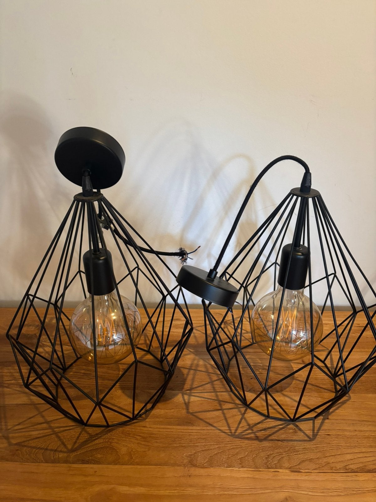 Set van 2 Industriële Hanglampen (Draad) – Incl. lampen!, Ophalen, Zo goed als nieuw, Metaal