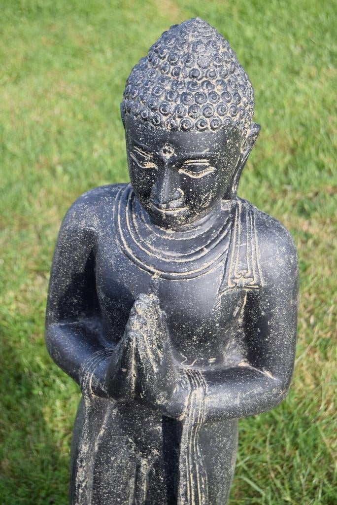 SOLDE BOUDDHA DEBOUT A LA PRIERE (1M )EN PIERRE PATINEE, Enlèvement, Neuf, Autres matériaux, Bouddha
