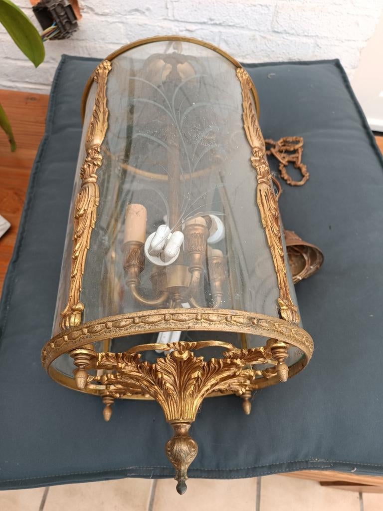 Metalen met glazen kaarsenluster, Antiek en Kunst, Ophalen