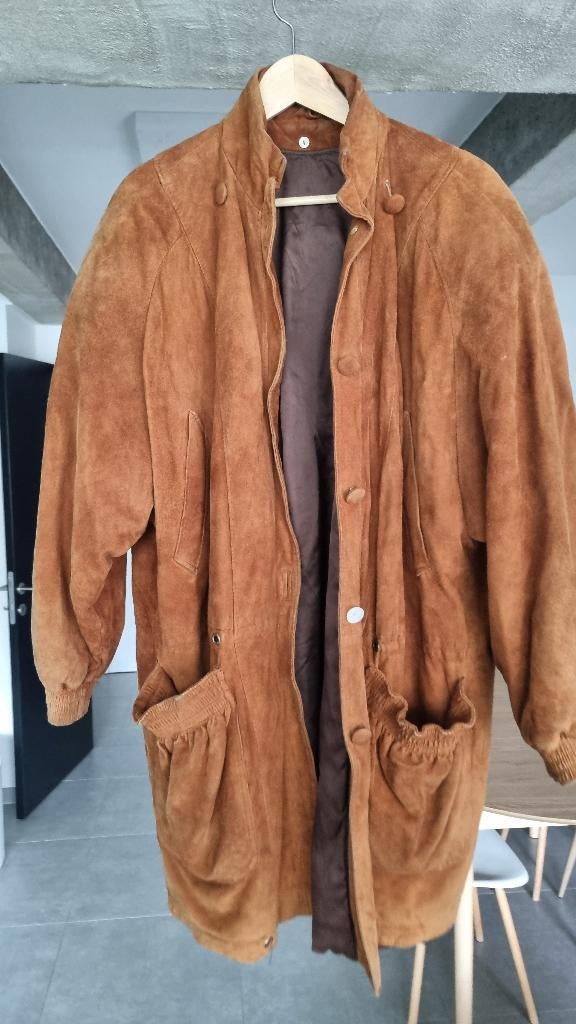 Vintage Cognac Suède Jas, Ophalen of Verzenden, Gedragen, Maat 42/44 (L), Beige