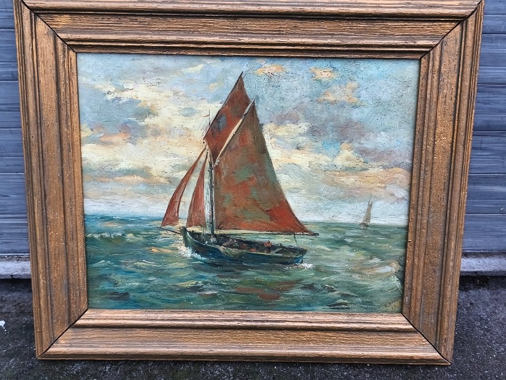 Huile sur panneau marine signe L braves 1918, Ophalen of Verzenden, Doek