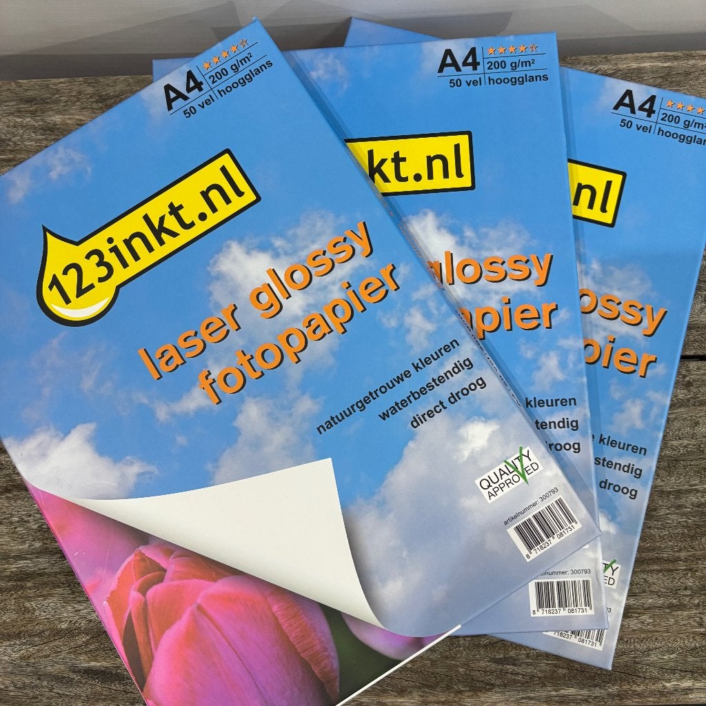 3 pakken Laser Fotopapier Glossy A4 (200 g/m²) – Nieuw, Audio, Tv en Foto, Fotografie | Fotopapier, Nieuw, Glanzend, 123inkt, Fotopapier