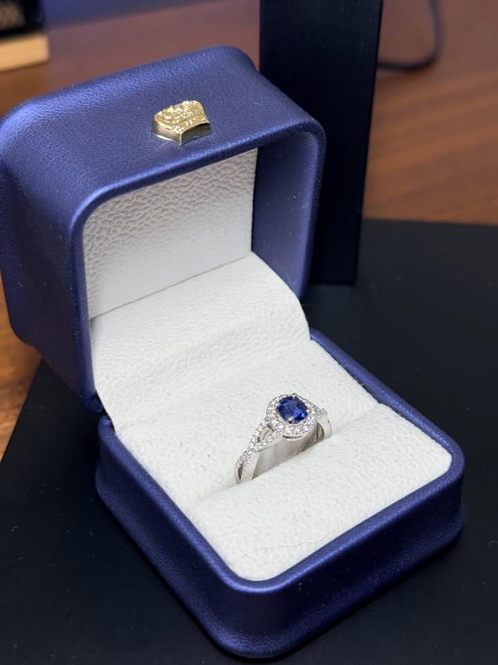 Bague Neuve OR 18K Saphir & Diamants Naturel + Certificat, Handtassen en Accessoires, Ringen, Ophalen, Nieuw, Met edelsteen, Goud