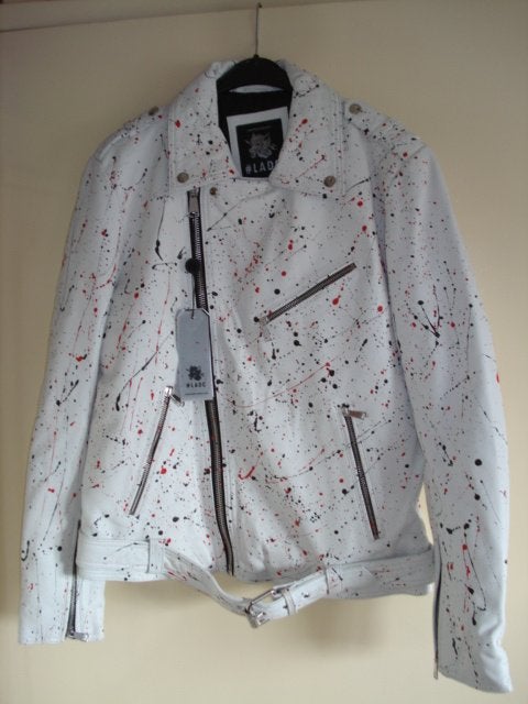 Veste de motard en cuir Medium #LADC ROCKY TACHING, Neuf, Blanc, Taille 48/50 (M), LADC