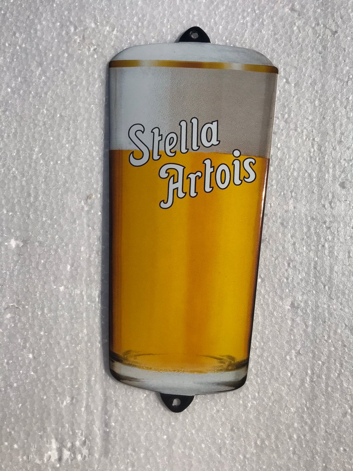 Stella Artois bier emaille reclamebord, Ophalen of Verzenden, Zo goed als nieuw, Reclamebord