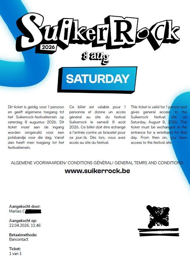Suikerrock Tienen Zaterdag 08/08, Une personne