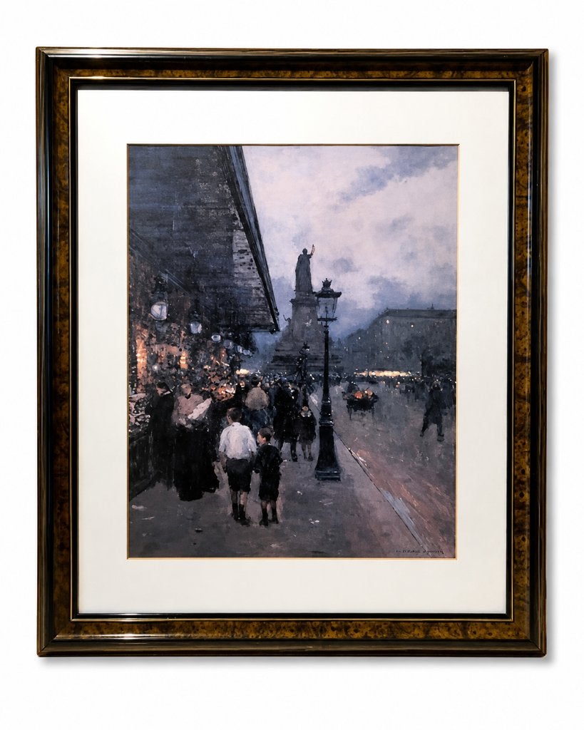 Grand cadre reproduction scène impressionniste -91x80 cm, Enlèvement, Reproduction, Impression/reproduction, Sous verre