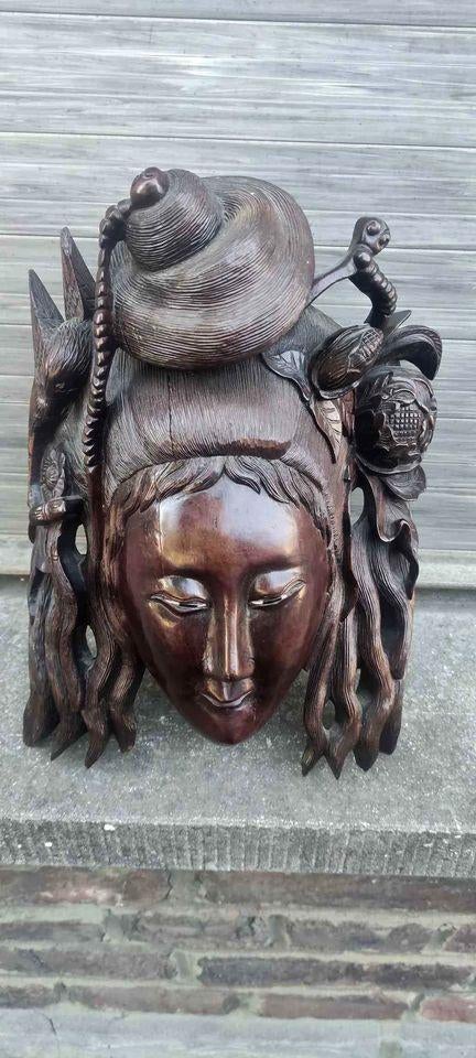 Masque en bois asiatique, Antiquités & Art, Art | Sculptures & Bois, Enlèvement ou Envoi, Bois, Masque