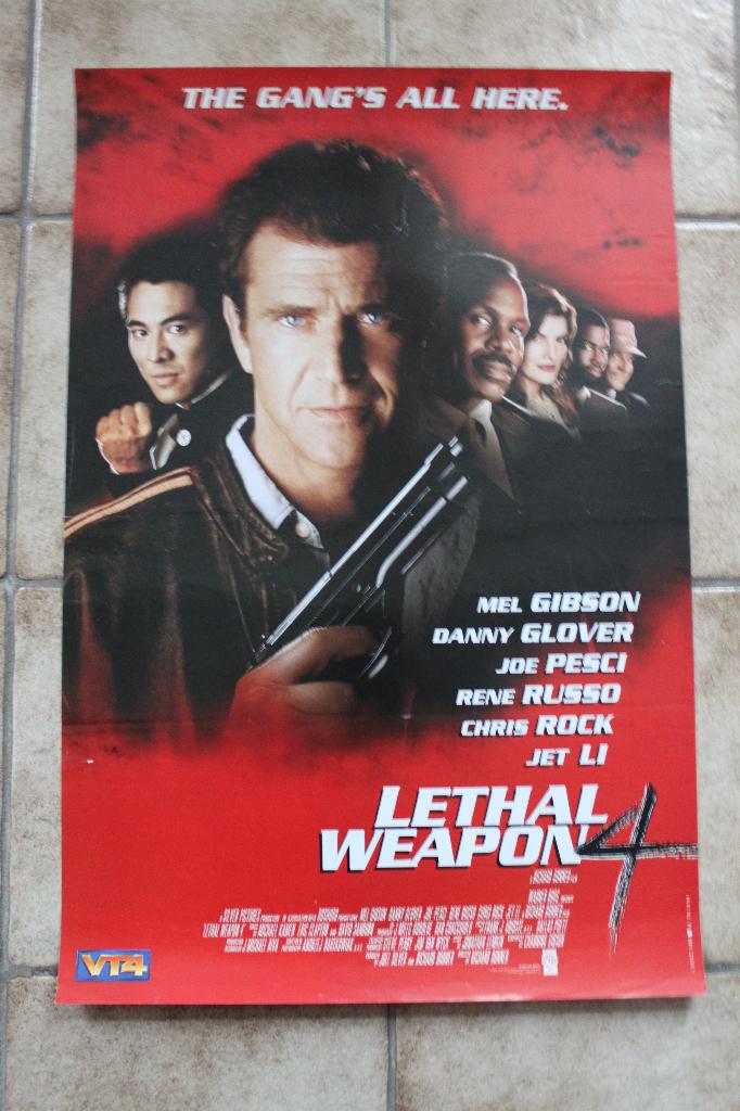 filmaffiche Lethal Weapon 4 Mel Gibson filmposter, Enlèvement ou Envoi, Rectangulaire vertical, A1 jusqu'à A3, Comme neuf