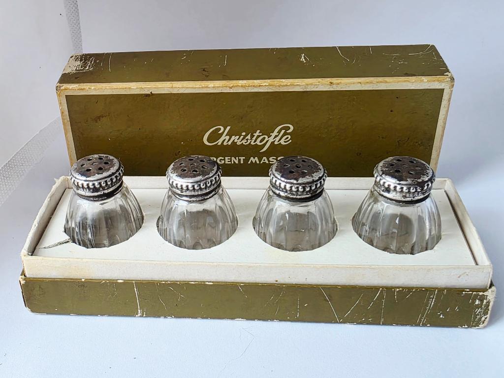 Christofle 4 zoutvaatjes met zilveren top en gegoten glass, Ophalen of Verzenden, Zilver