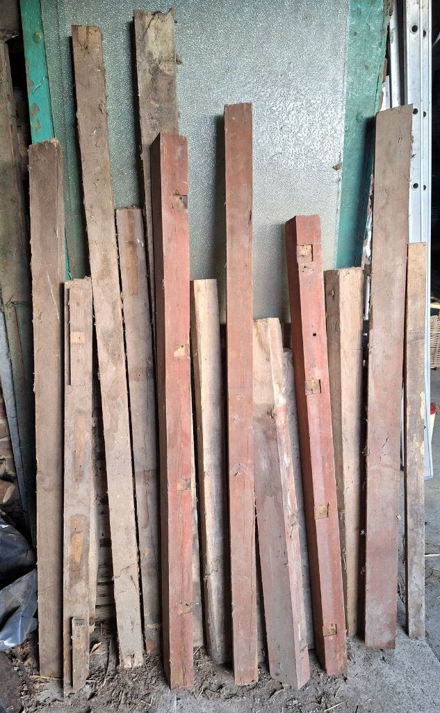 Gratis partij houten balkjes, Ophalen, Gebruikt, Geïmpregneerd
