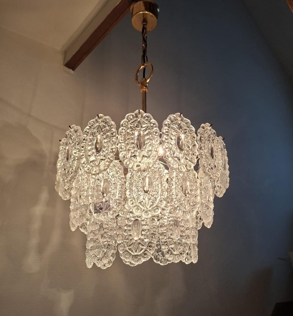 Rosette Crystal Glass Chandelier, Massive/Val Saint Lambert, Ophalen of Verzenden