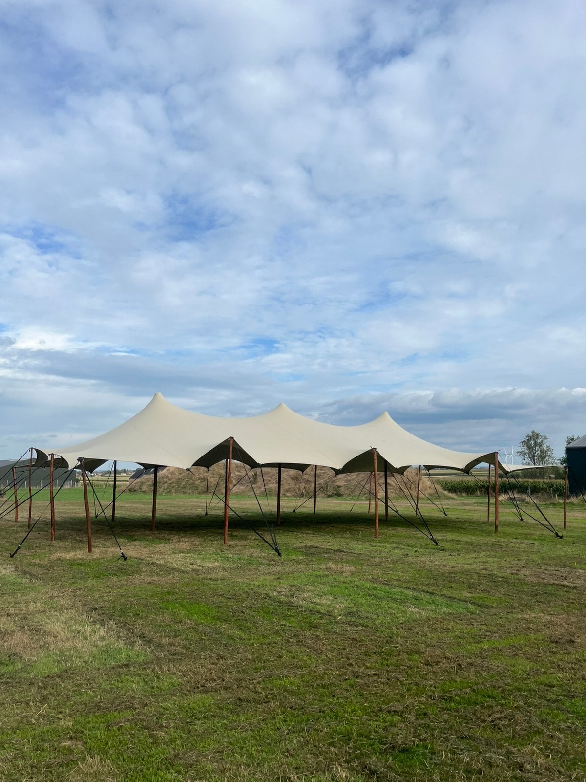 10x15 m stretchtent, Tuin en Terras, Ophalen, Gebruikt, Overige typen, 6 meter of meer