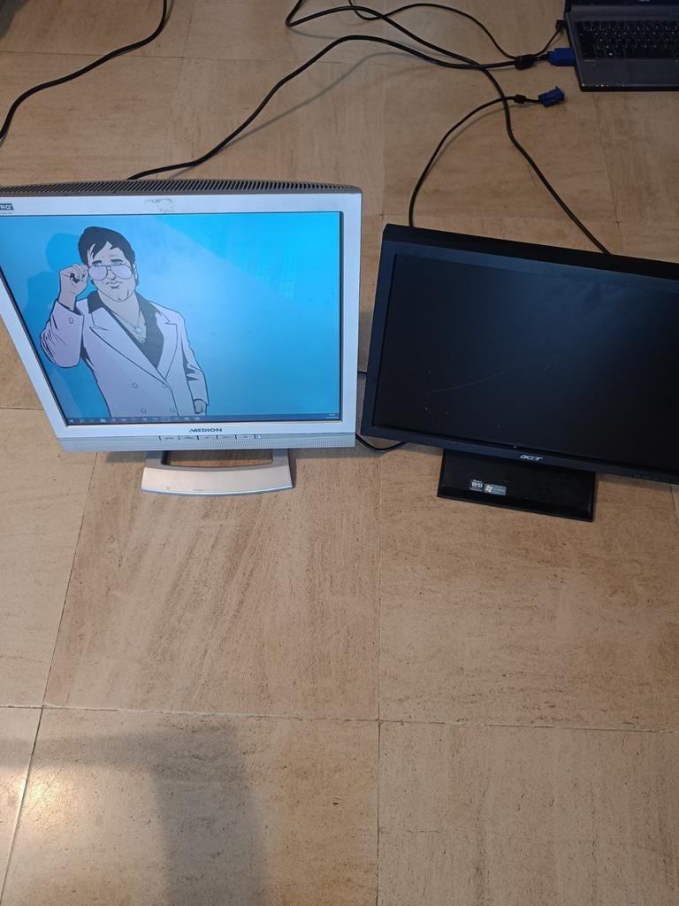 2 computerschermen + kabels (VGA-aansluiting), Computers en Software, Monitoren, Ophalen, VGA