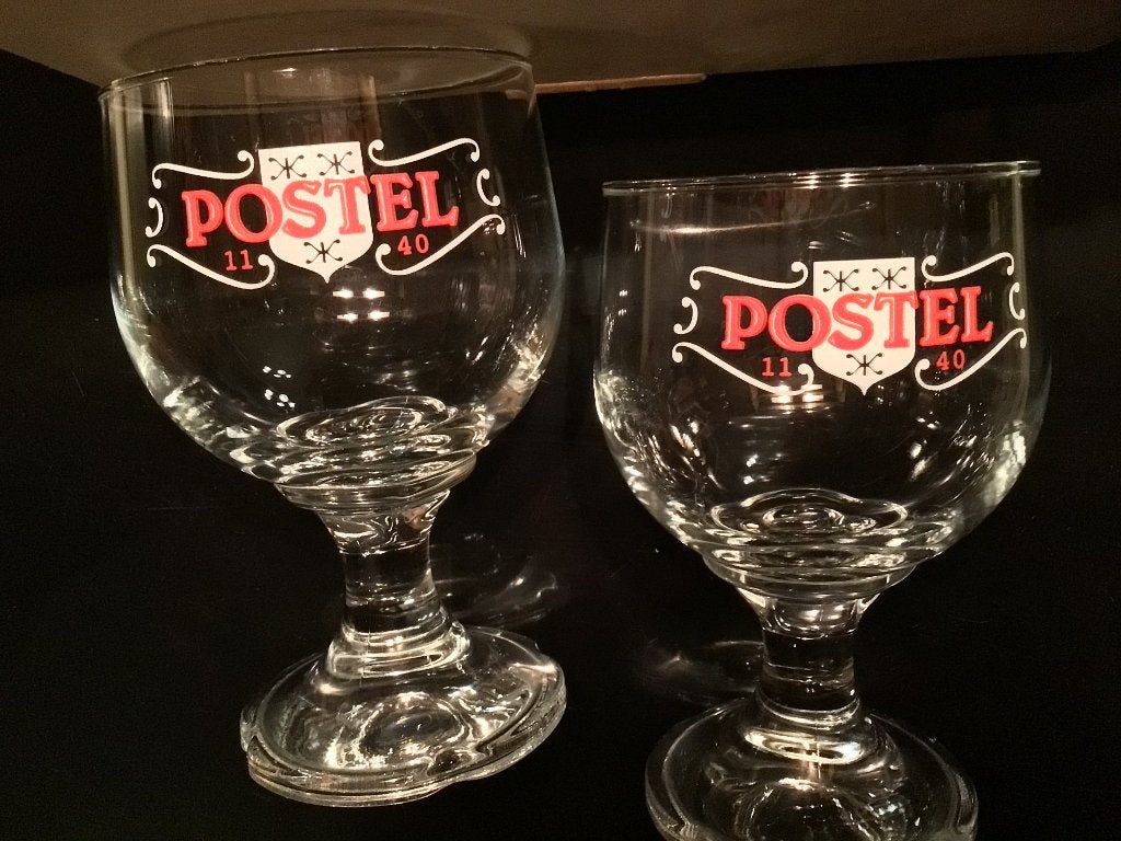 2 oude Postel bierglazen Alken Maes 1140, Ophalen of Verzenden, Zo goed als nieuw