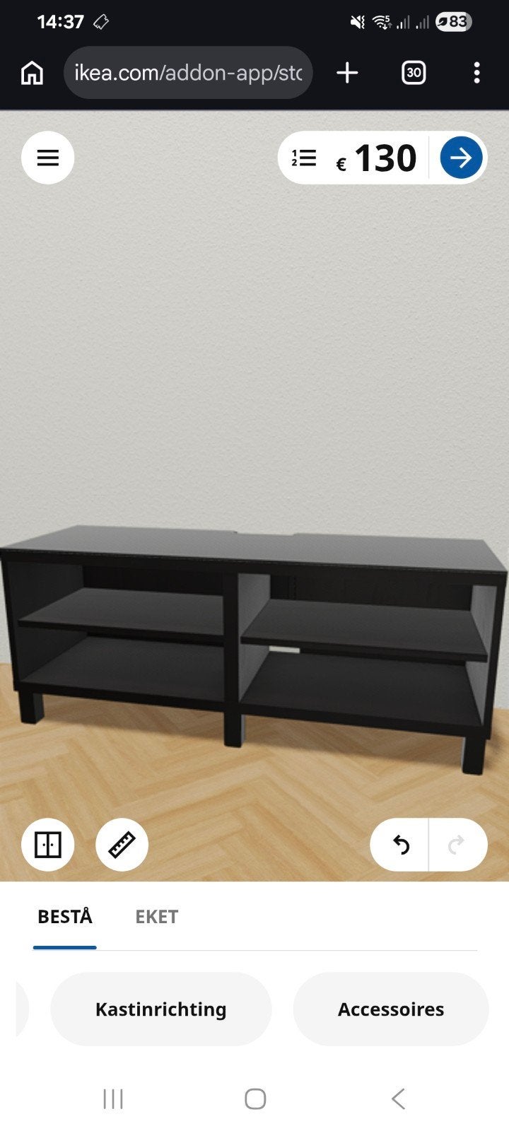 Tv meubel Ikea met zwart glas bovenblad, Huis en Inrichting, Ophalen, Gebruikt, 100 tot 150 cm, Glas