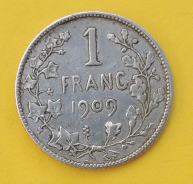 1909 1 franc Léopold 2 Mod. Vincotte, Verzenden, Zilver, Losse munt