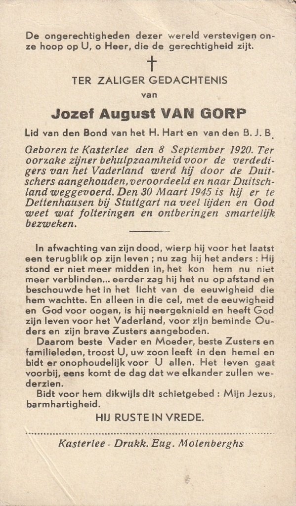 Concentratiekamp Dettenhausen/Stuttgart Jozef Van Gorp, Ophalen of Verzenden