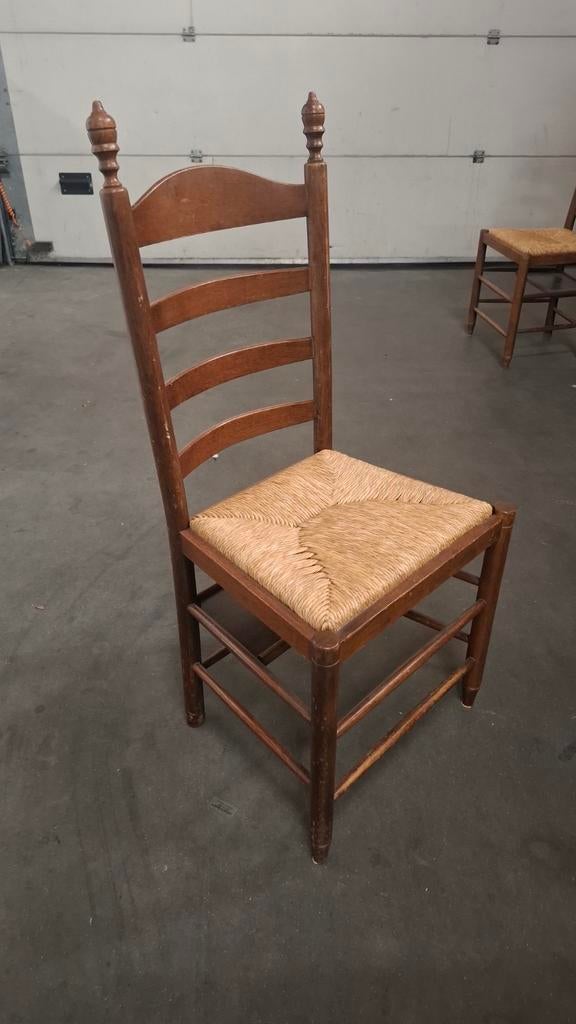 96 horeca vintage hout biezen zit hoge rug partij stoelen, Gebruikt, Bruin, Ophalen of Verzenden, Vijf, Zes of meer stoelen