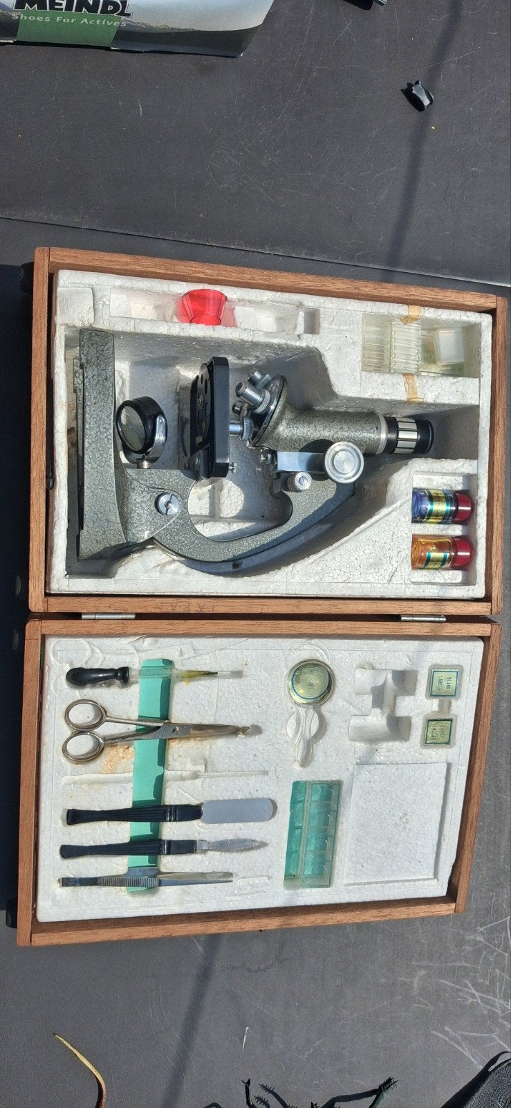 Microscope Viking Zoom vintage 50x—1200x dans un étui en boi, Enlèvement