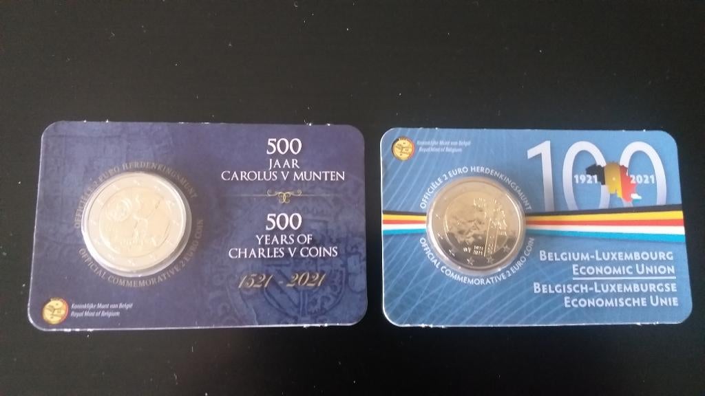 Pièces belges commémoratives de 2€ 2021 en Coincard., Enlèvement ou Envoi, Belgique, 2 euros, Monnaie en vrac