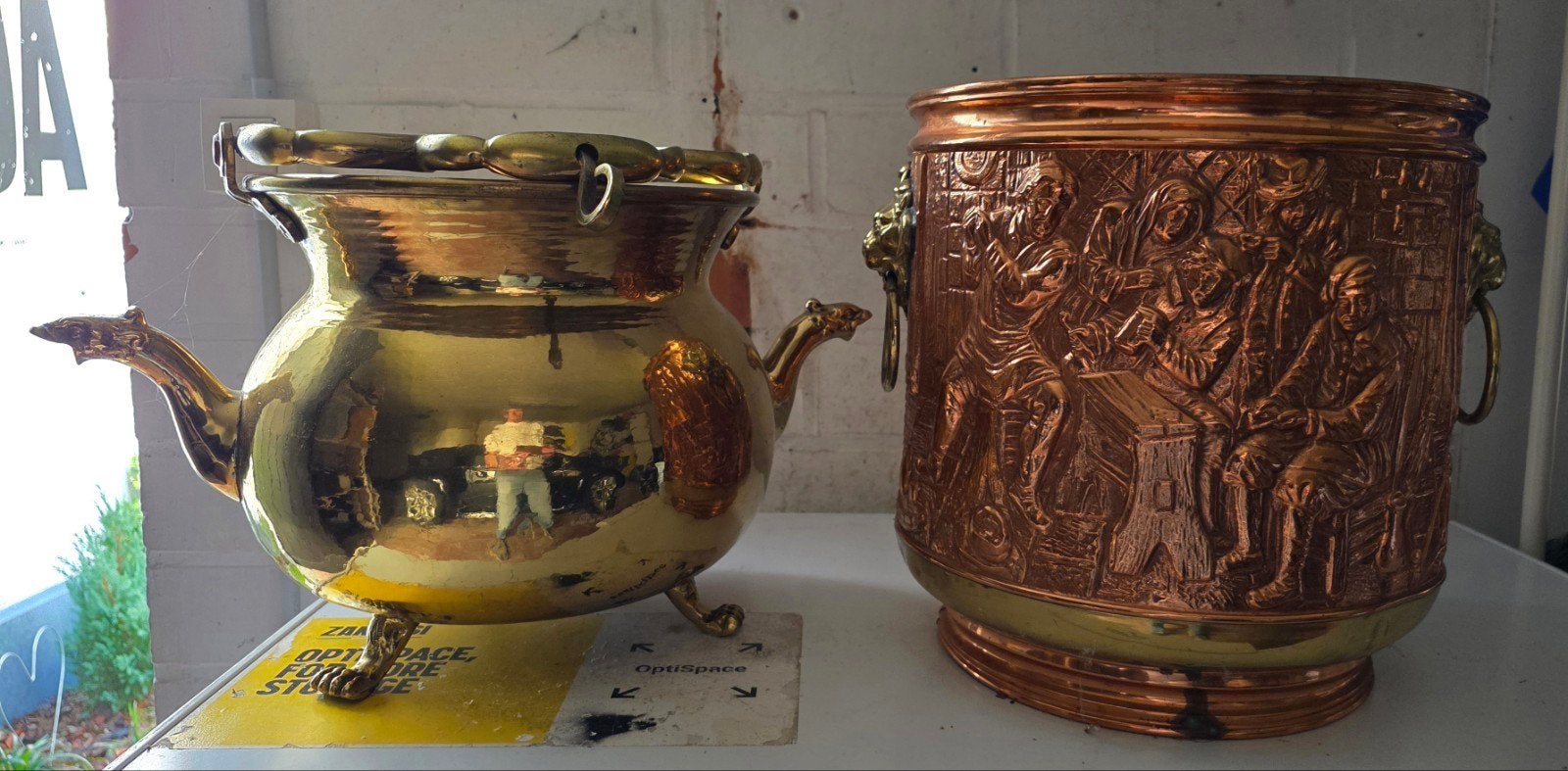 Antieke koperen ketel + koperen bloempot, Ophalen, Koper